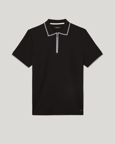 Textured Zip Collar Polo, Black, hi-res